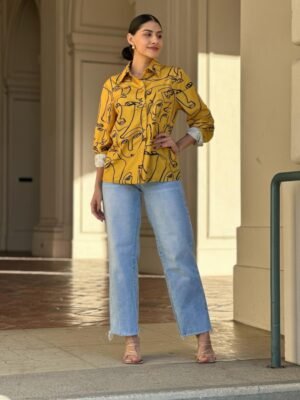 Face Print Long Sleeve Button Down Blouse Face Print Long Sleeve Button Down Blouse