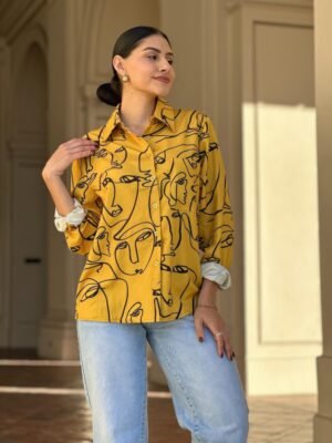 Face Print Long Sleeve Button Down Blouse Face Print Long Sleeve Button Down Blouse