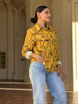Face Print Long Sleeve Button Down Blouse Face Print Long Sleeve Button Down Blouse