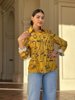 Face Print Long Sleeve Button Down Blouse Face Print Long Sleeve Button Down Blouse