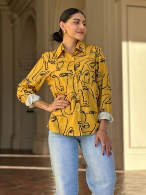 Face Print Long Sleeve Button Down Blouse Face Print Long Sleeve Button Down Blouse