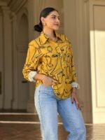 Face Print Long Sleeve Button Down Blouse - Image 7