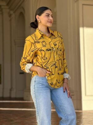 Face Print Long Sleeve Button Down Blouse Face Print Long Sleeve Button Down Blouse