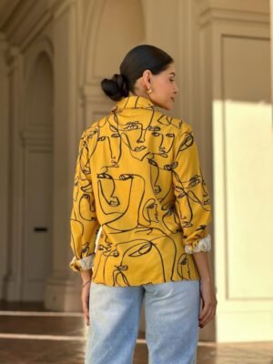 Face Print Long Sleeve Button Down Blouse Face Print Long Sleeve Button Down Blouse