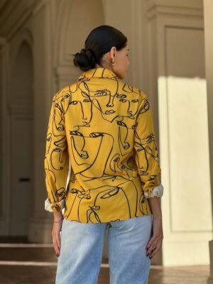 Face Print Long Sleeve Button Down Blouse Face Print Long Sleeve Button Down Blouse