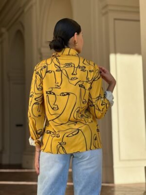 Face Print Long Sleeve Button Down Blouse Face Print Long Sleeve Button Down Blouse