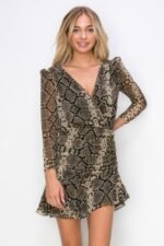 Woman Side Ruched Wrap Snake Print Mini Dress - Image 5