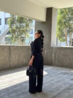 Casual Wide Leg Pants & Long Sleeve Front Tie Set - Image 5