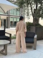 Casual Wide Leg Pants & Long Sleeve Front Tie Set - Image 3