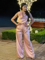 Satin Wide Leg Pants & Flower Sleeveless Top Set - Image 8