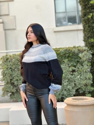 Neutral Color Block Knit Pull Out Sweater Neutral Color Block Knit Pull Out Sweater