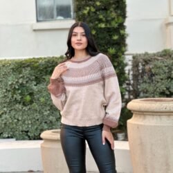 Neutral Color Block Knit Pull Out Sweater