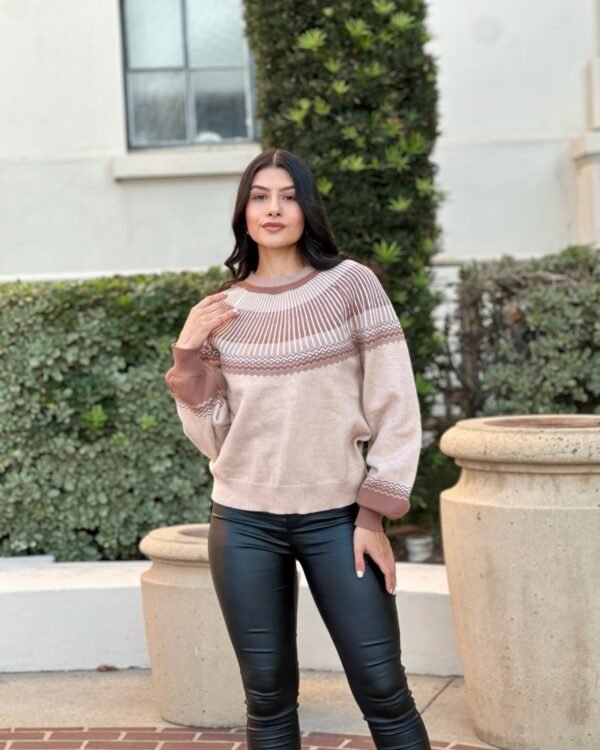 Neutral Color Block Knit Pull Out Sweater