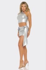 Metallic One Shoulder Crop Top Set - Image 11
