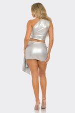 Metallic One Shoulder Crop Top Set - Image 12