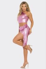 Metallic One Shoulder Crop Top Set - Image 5