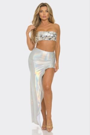 Metallic Sequin Crop Top & Skirt Set Metallic Sequin Crop Top & Skirt Set