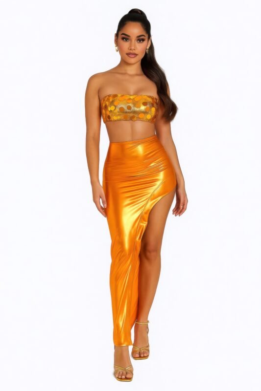 Metallic Sequin Crop Top & Skirt Set