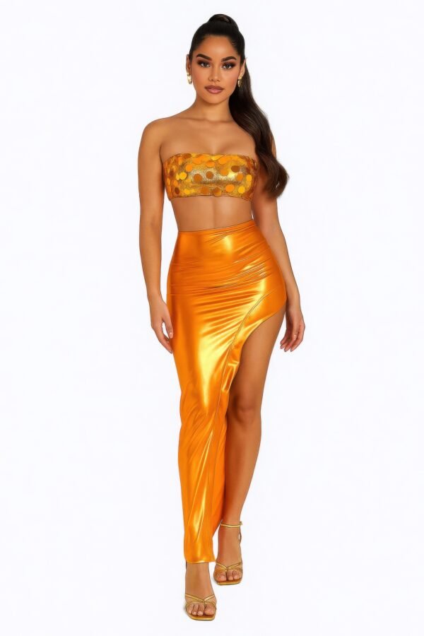 Metallic Sequin Crop Top & Skirt Set