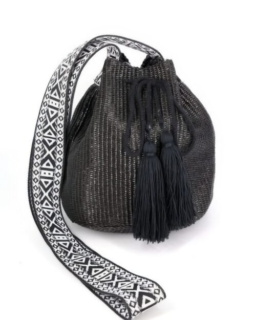 Solid Bucket Bag With Aztec Strap