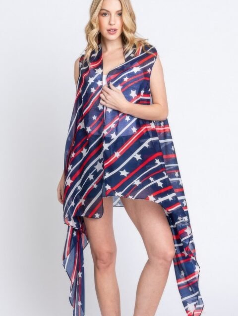 Diagonal Stripes And Stars Print Vest