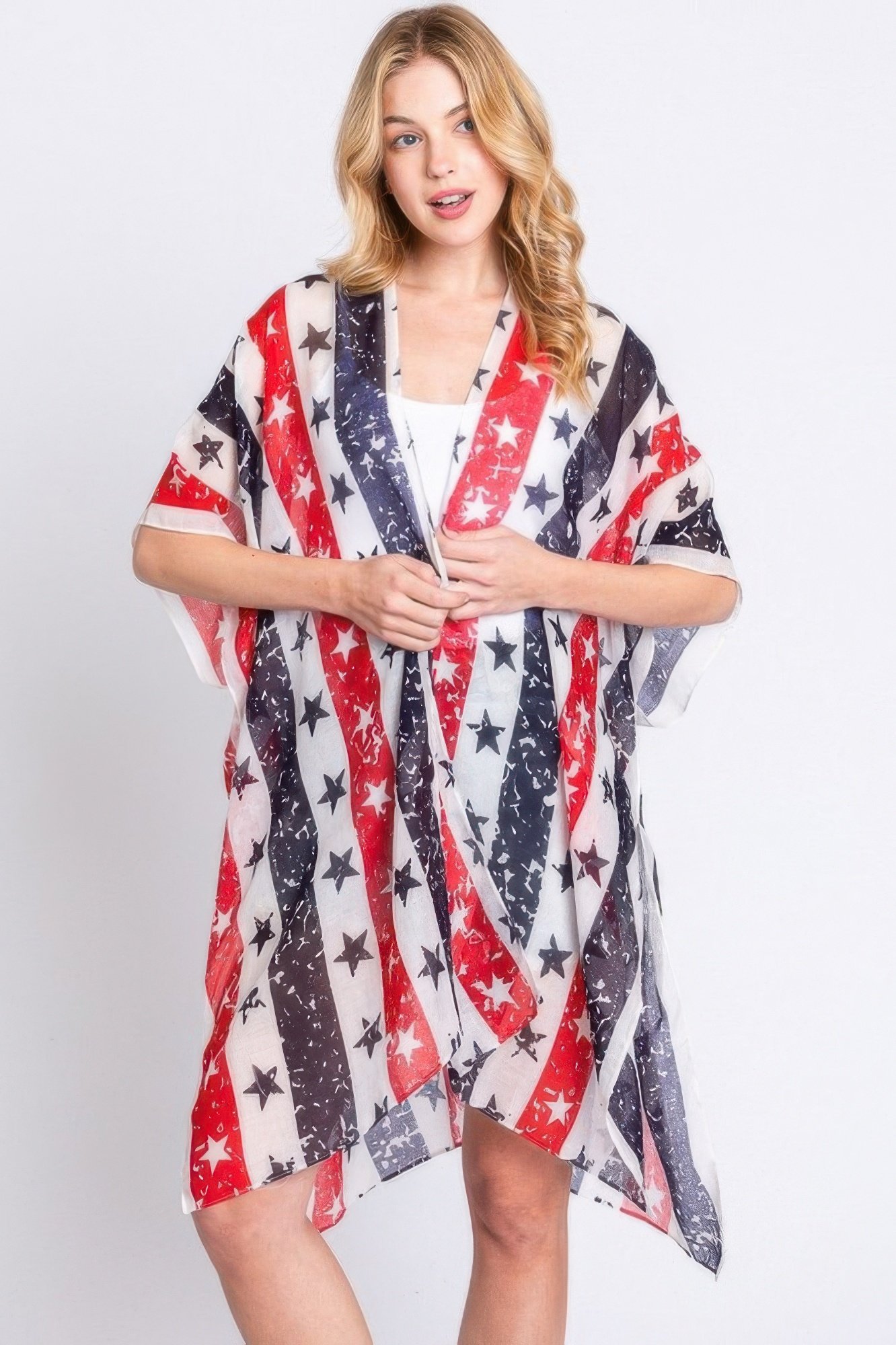 WH2250112.jpg Stripe And Star American Flag Kimono - Image 1