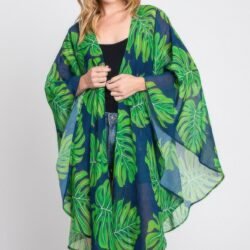 Tropical Leaves Print Shawl Cover-up