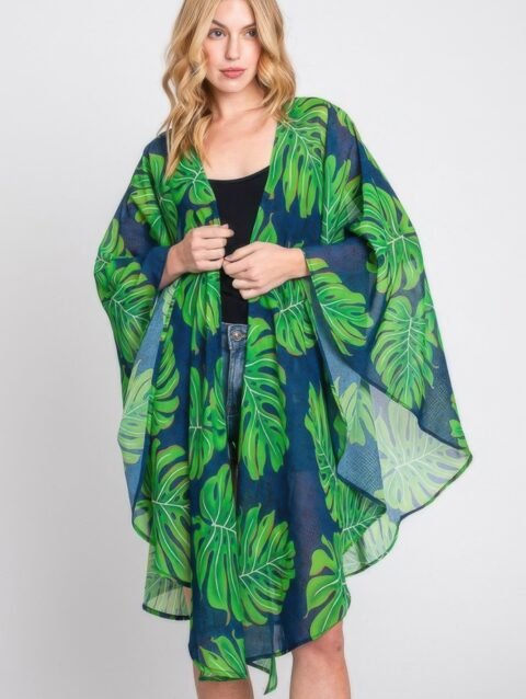 Tropical Leaves Print Shawl Cover-up