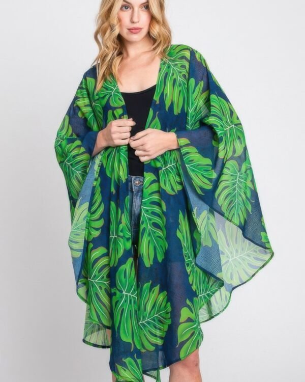 Tropical Leaves Print Shawl Cover-up
