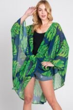 Tropical Leaves Print Shawl Cover-up - Image 2