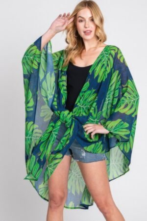 Tropical Leaves Print Shawl Cover-up Tropical Leaves Print Shawl Cover-up