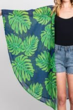Tropical Leaves Print Shawl Cover-up - Image 3