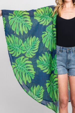 Tropical Leaves Print Shawl Cover-up Tropical Leaves Print Shawl Cover-up