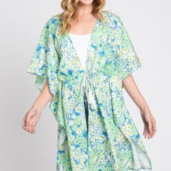 Flower Print Self-tie Drawstring Open Front Cover