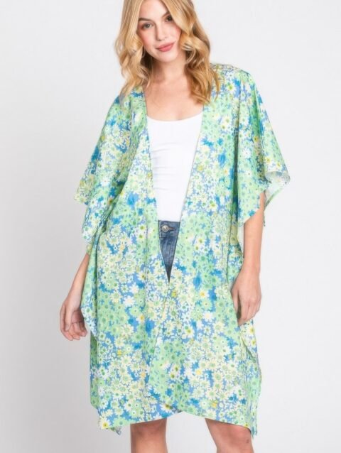 Flower Print Self-tie Drawstring Open Front Cover