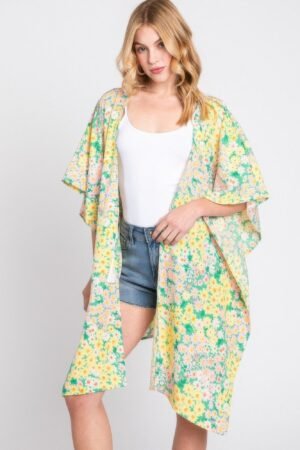 Flower Print Self-tie Drawstring Open Front Cover