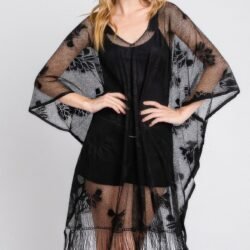 Floral Lace Poncho With Tassel