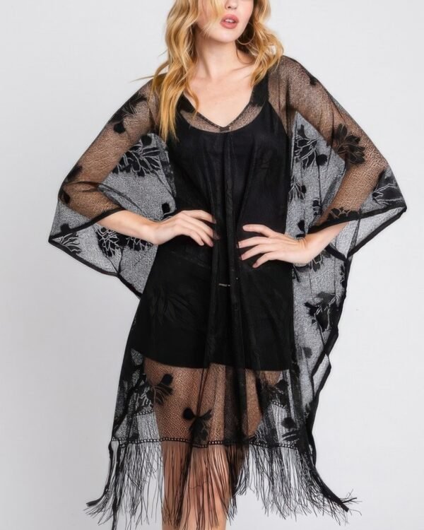 Floral Lace Poncho With Tassel