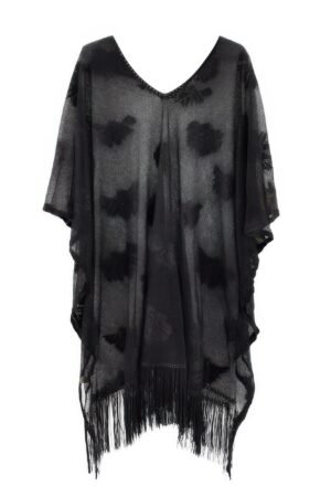 Floral Lace Poncho With Tassel Floral Lace Poncho With Tassel