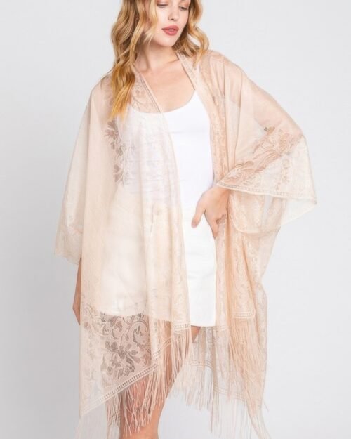 Floral Lace Kimono With Tassel