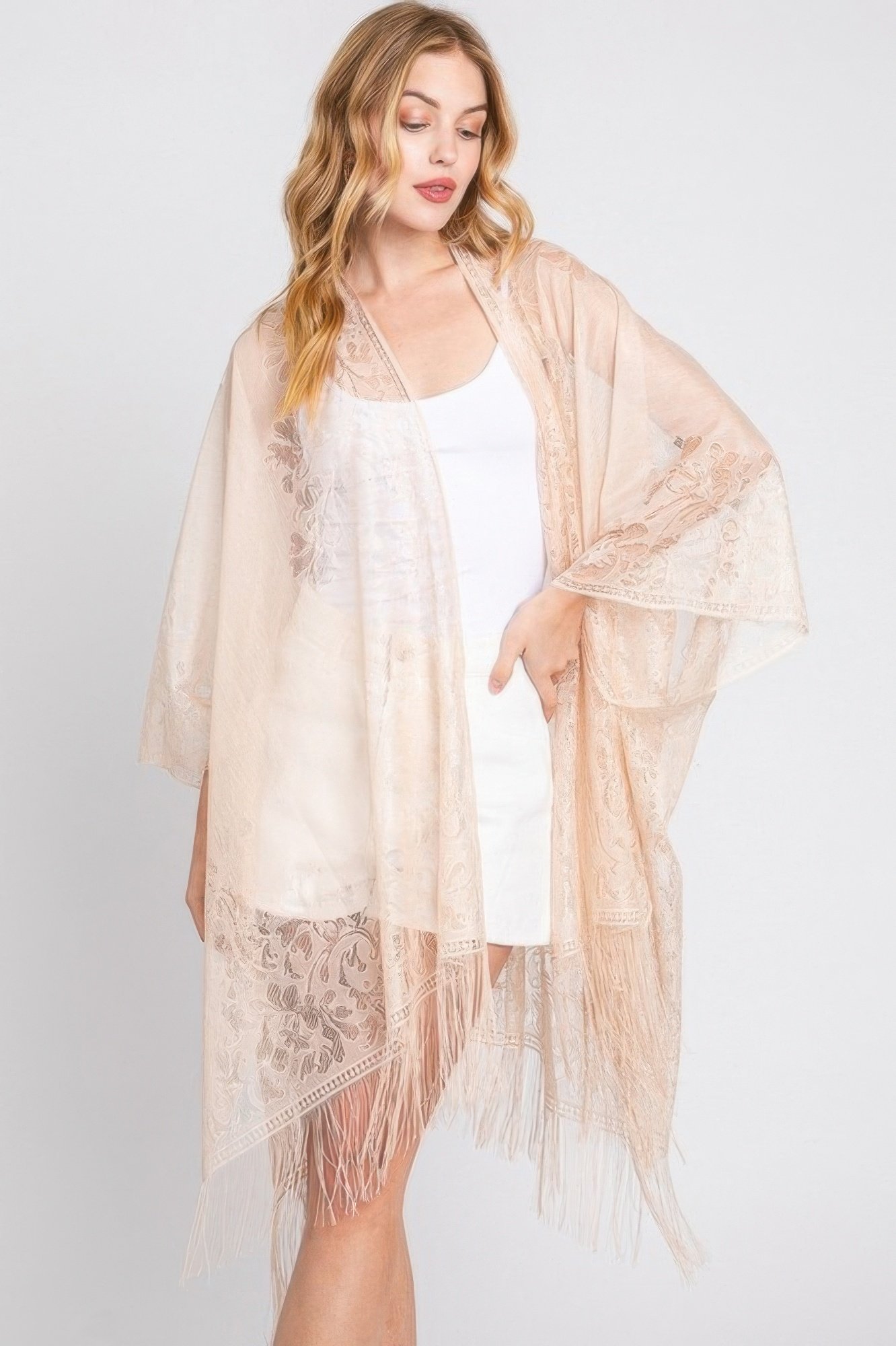 WH2250118.jpg Floral Lace Kimono With Tassel - Image 1
