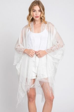 Floral Lace Kimono With Tassel Floral Lace Kimono With Tassel