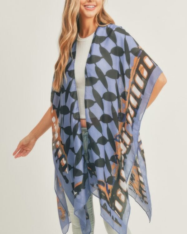 Ombree Front And Geometric Back Print Kimono