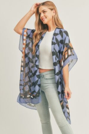 Ombree Front And Geometric Back Print Kimono Ombree Front And Geometric Back Print Kimono