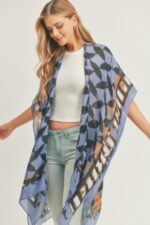Ombree Front And Geometric Back Print Kimono - Image 3