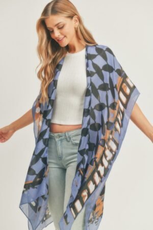 Ombree Front And Geometric Back Print Kimono Ombree Front And Geometric Back Print Kimono