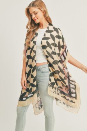 Ombree Front And Geometric Back Print Kimono Ombree Front And Geometric Back Print Kimono