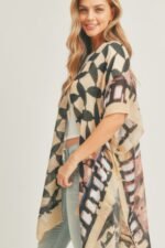 Ombree Front And Geometric Back Print Kimono - Image 7