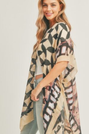 Ombree Front And Geometric Back Print Kimono Ombree Front And Geometric Back Print Kimono