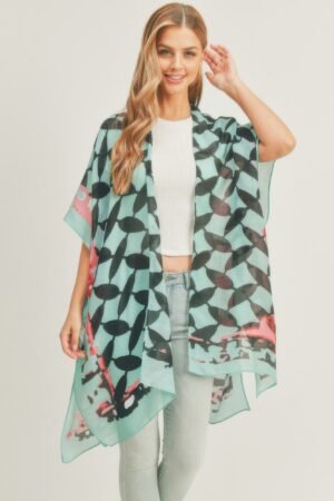 Ombree Front And Geometric Back Print Kimono Ombree Front And Geometric Back Print Kimono